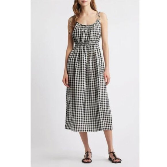 DÔEN Gingham Pleated Linen Blend Maxi Dress - Picture 2 of 8